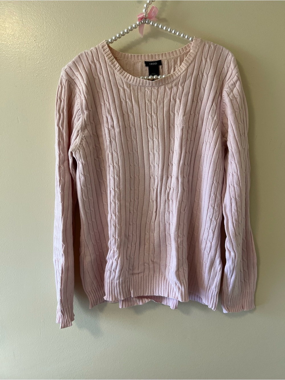 Women’s Cable Knit Crewneck Sweater - Light Pink